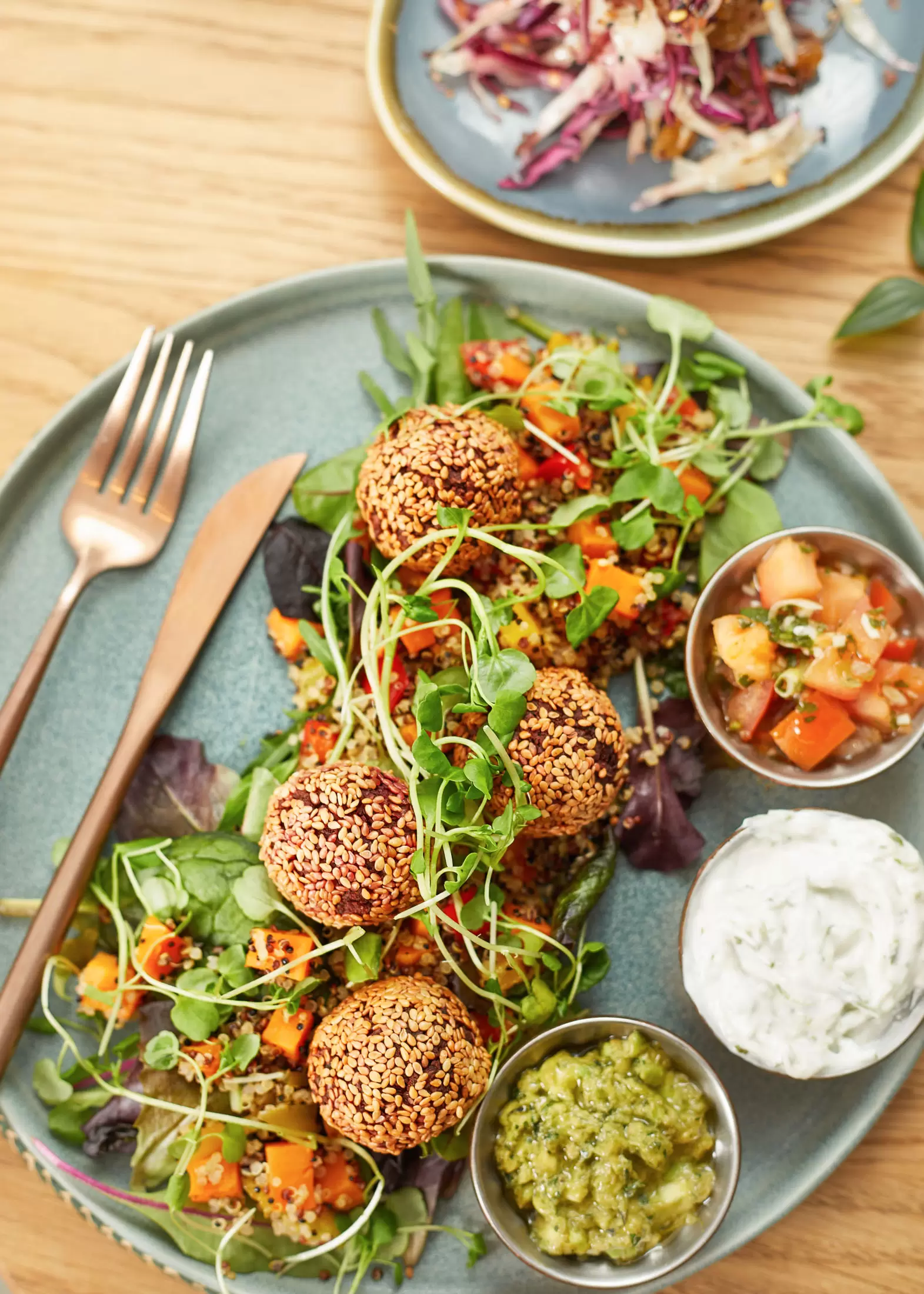 yeotown lunch of leafy greens and dips