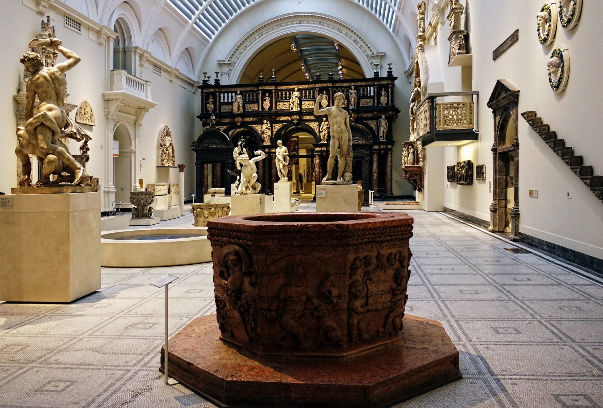 Statues and sculptures inside the Victoria and Albert Museum in London